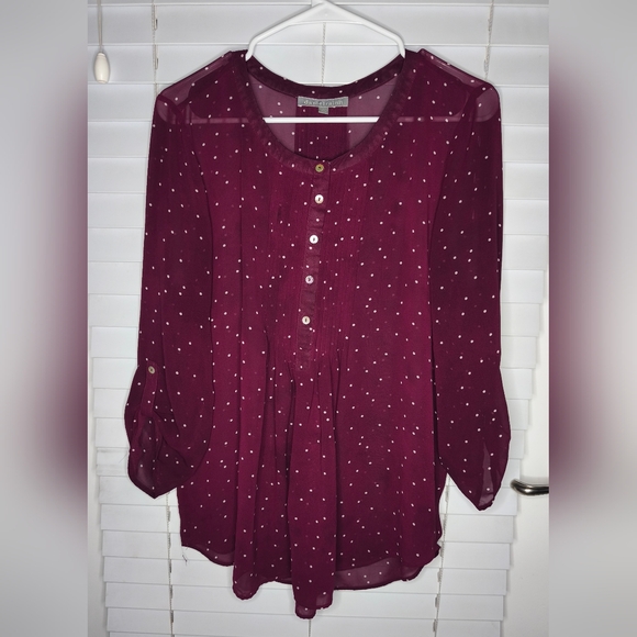 Daniel Rainn Tops - Daniel Rainn Women's Blouse Size L Burgundy Sleeve 3/4 Crew Neck